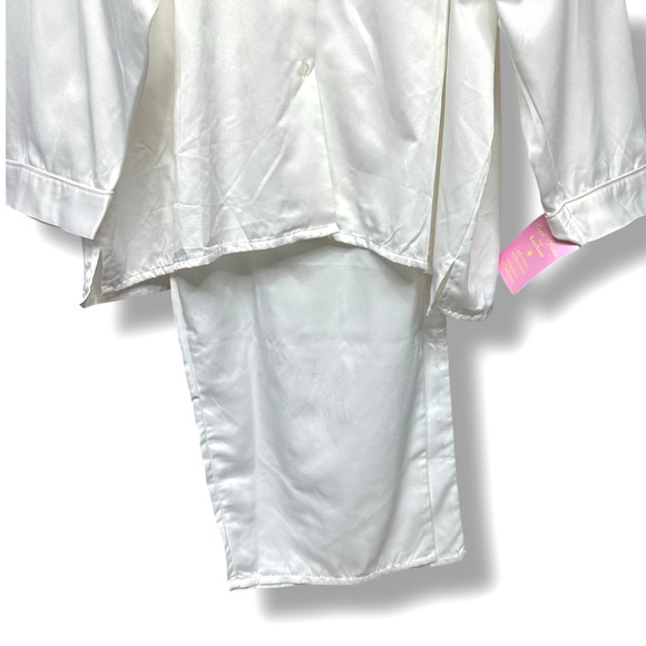 Kay Anna Pajama Set Brushed Back Satin White Embroidered Floral Cottage 3X New - Picture 12 of 16
